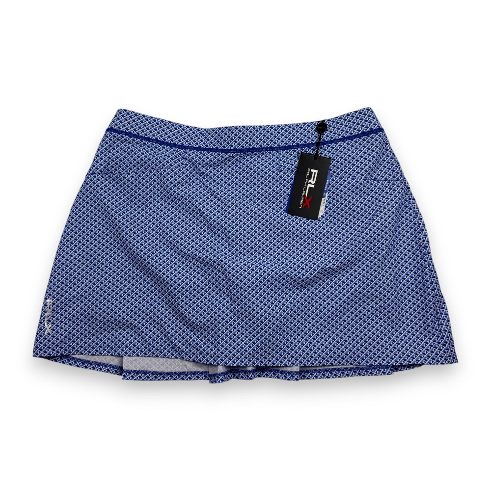 NWT RLX Ralph Lauren Golf Skort Geometric Pleated Wicking Womens Blue White L